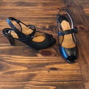 Black peep toe heels